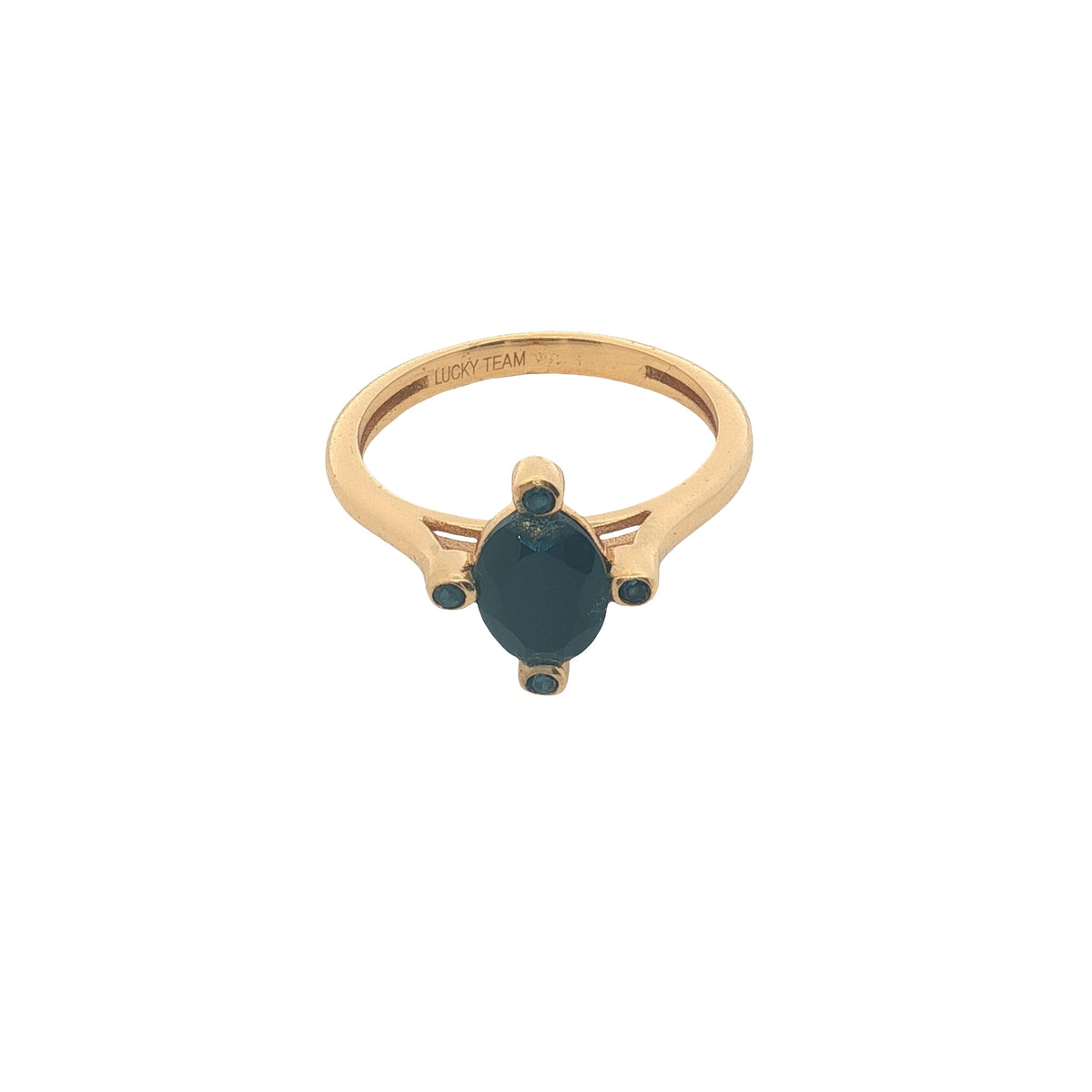 Bague dorée pierre naturelle ovale 4 zircons