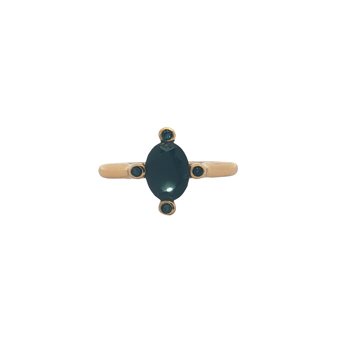 Bague dorée pierre naturelle ovale 4 zircons