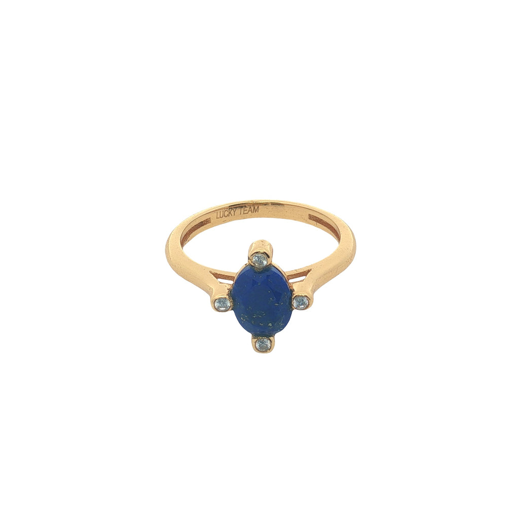 Bague dorée pierre naturelle ovale 4 zircons