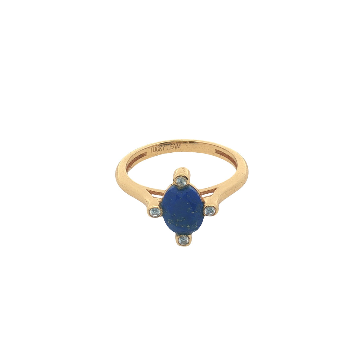 Bague dorée pierre naturelle ovale 4 zircons