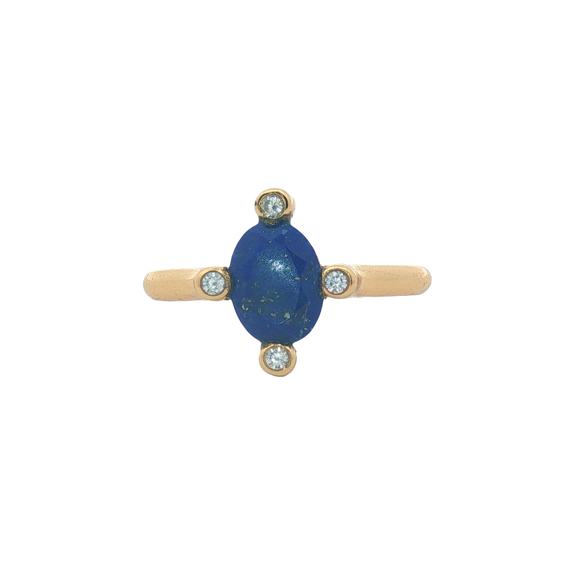 Bague dorée pierre naturelle ovale 4 zircons