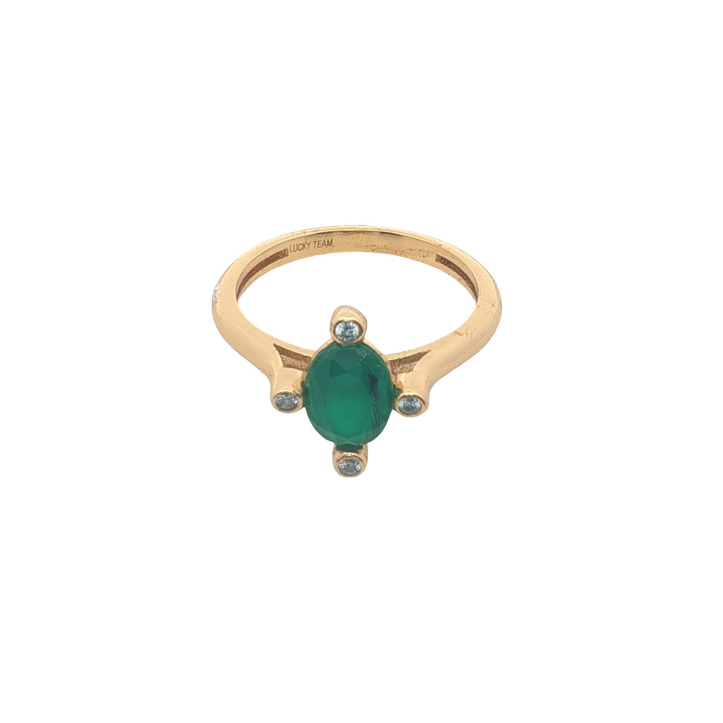 Bague dorée pierre naturelle ovale 4 zircons