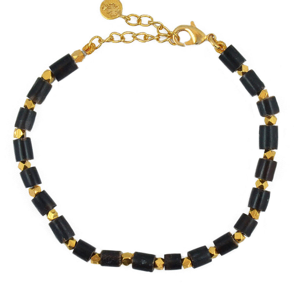 Bracelet perles dorées et pierres facettées - BOIS TUBE