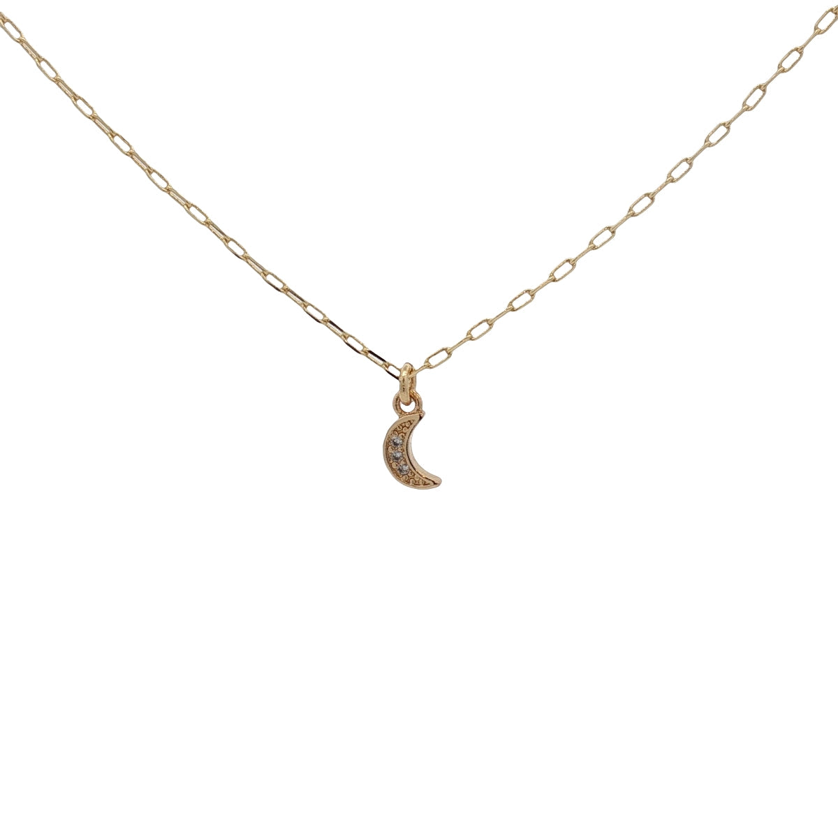 Collier doré petite lune zircons 38 cm