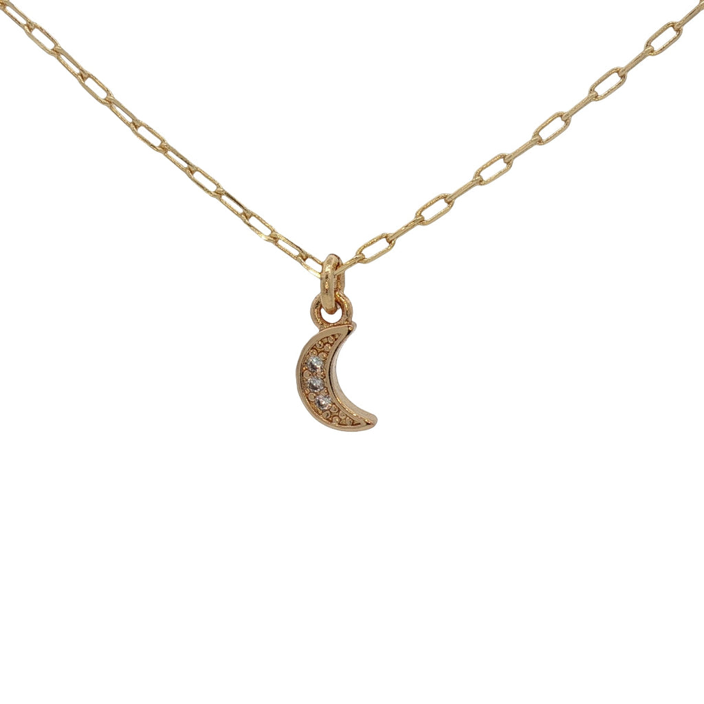 Collier doré petite lune zircons 38 cm