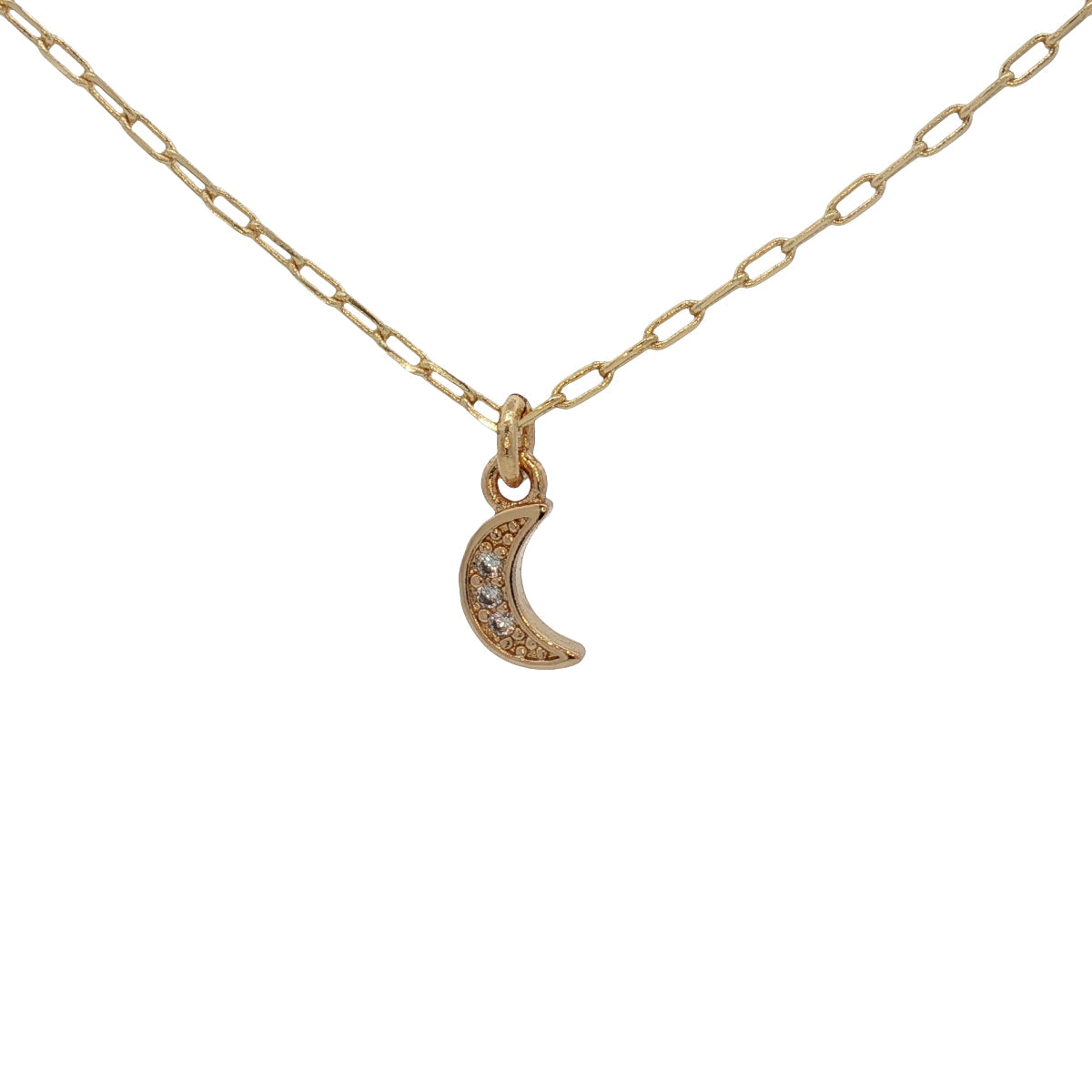 Collier doré petite lune zircons 38 cm