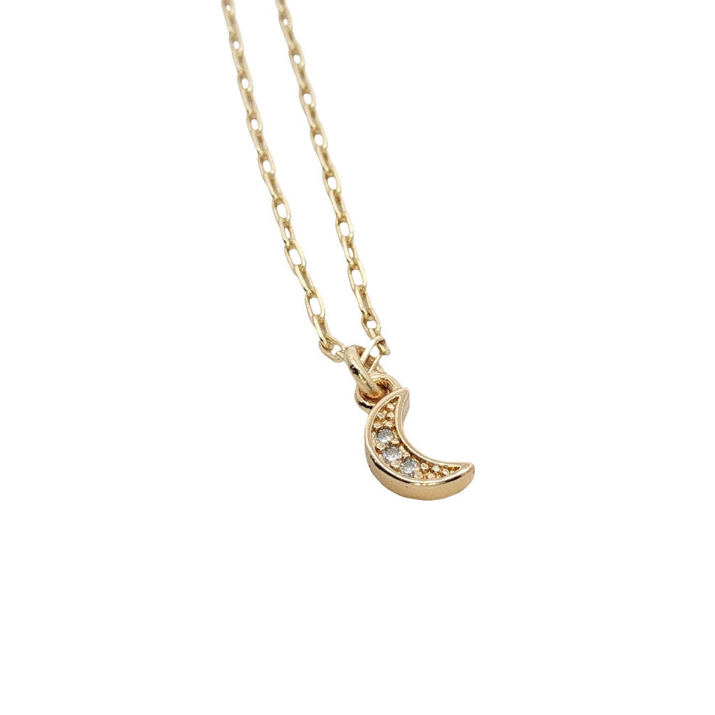 Collier doré petite lune zircons 38 cm