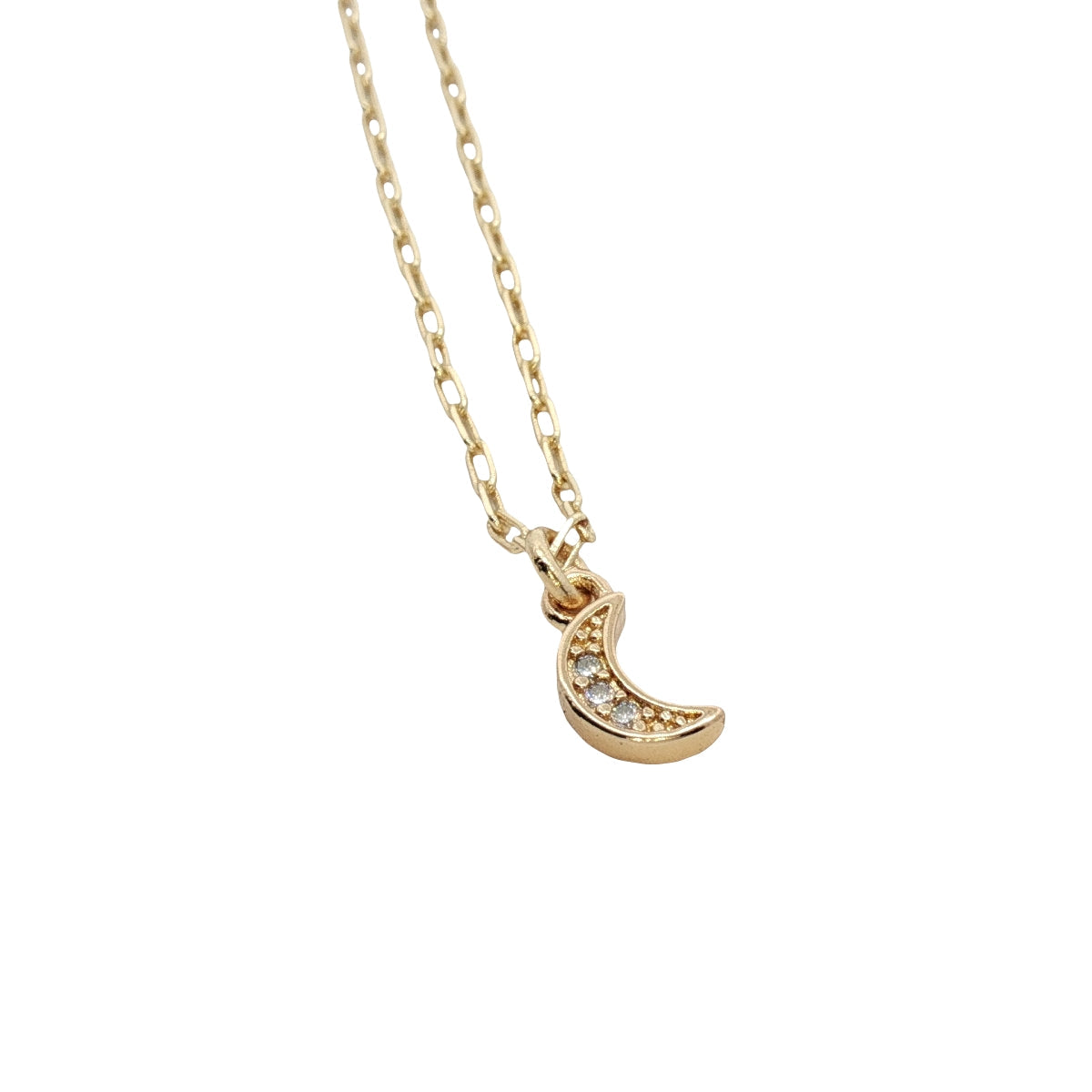 Collier doré petite lune zircons 38 cm