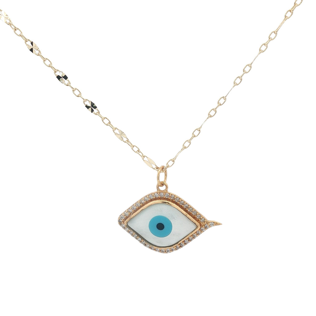 Collier doré oeil en nacre avec zircons blancs 50 cm