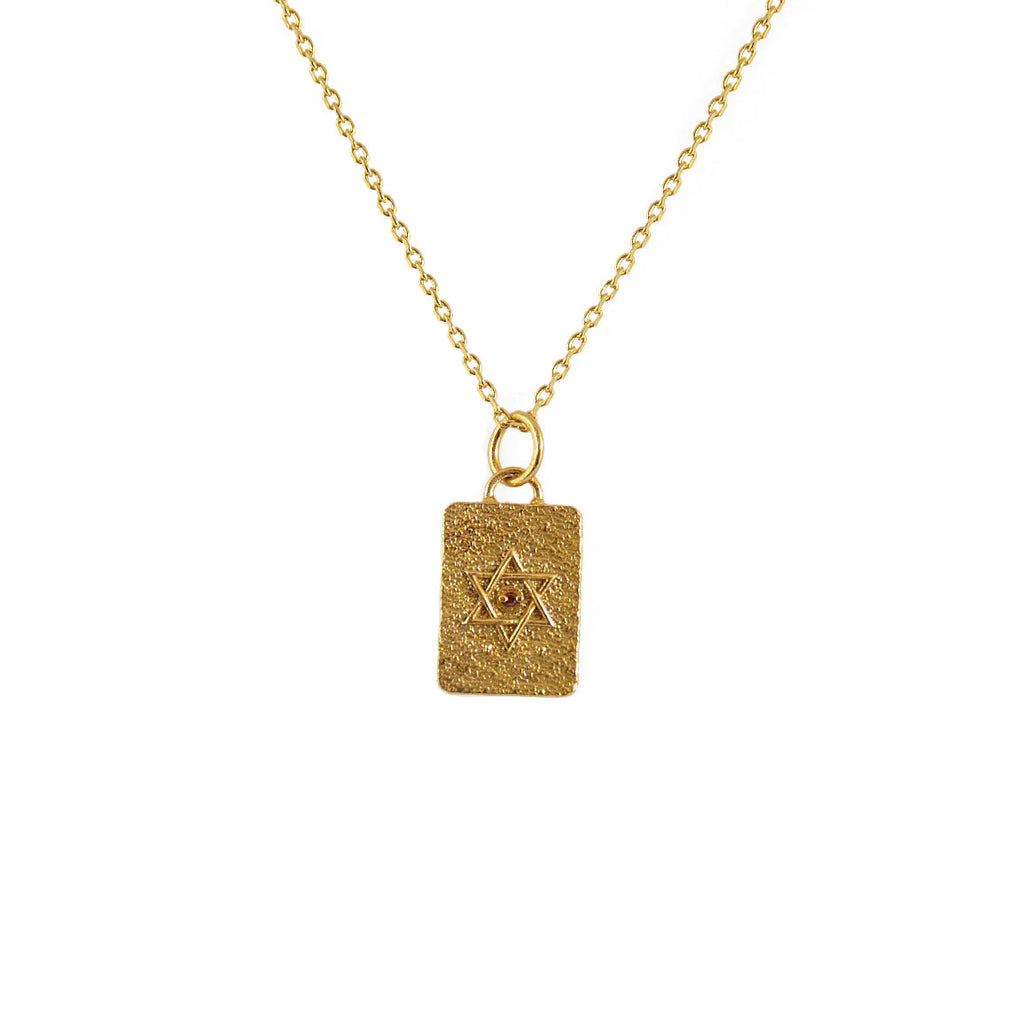 Collier doré etoile de david et zircon - ZIRCON ROUGE