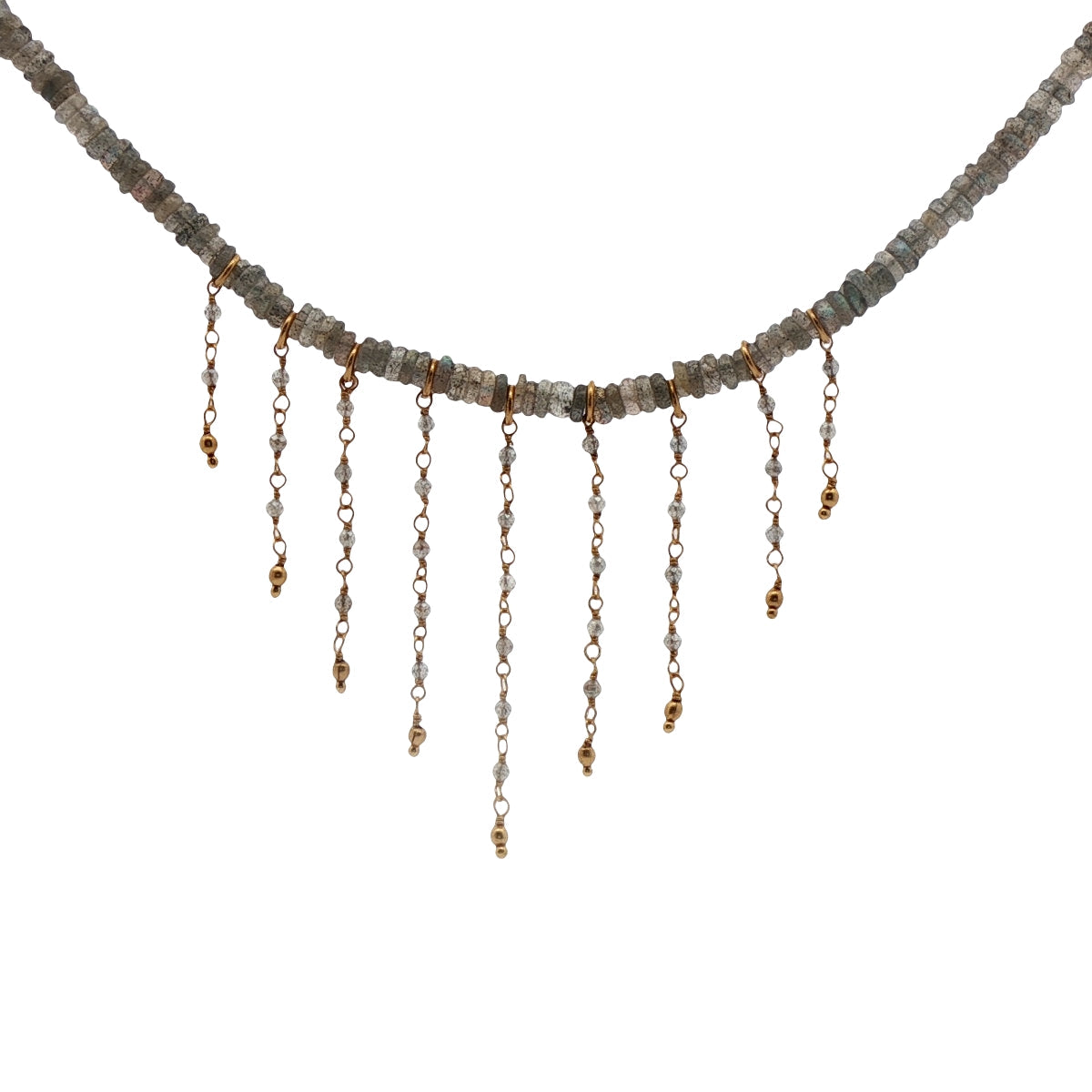 Collier doré avec pierre et chaines 42 cm