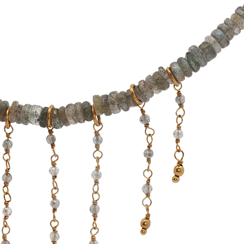 Collier doré avec pierre et chaines 42 cm