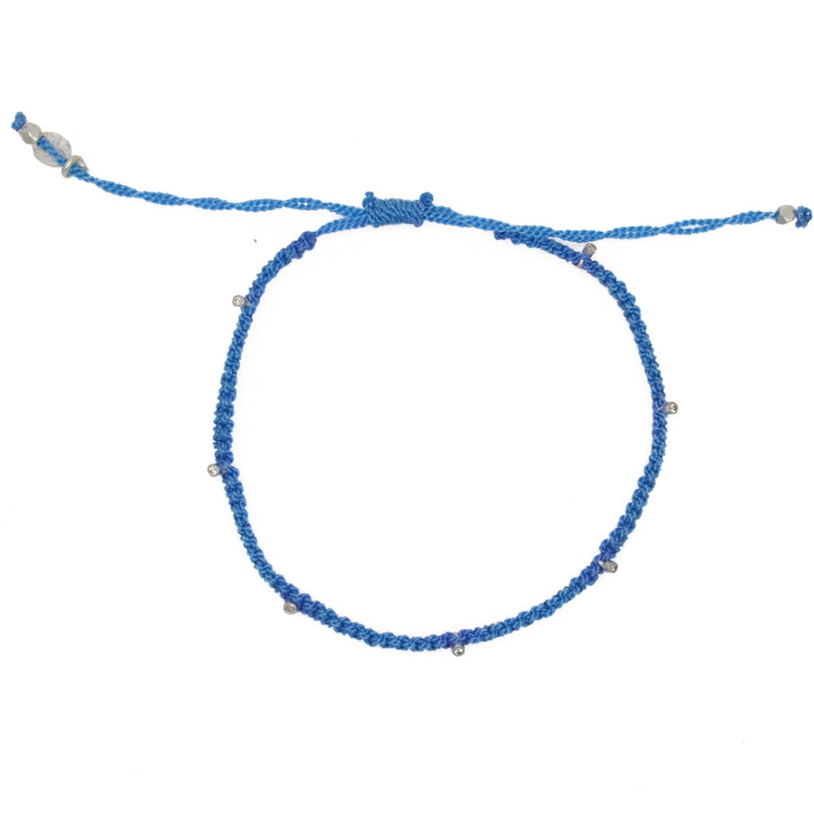 Bracelet cordon bleu et perles argent 925 et zircons blancs
