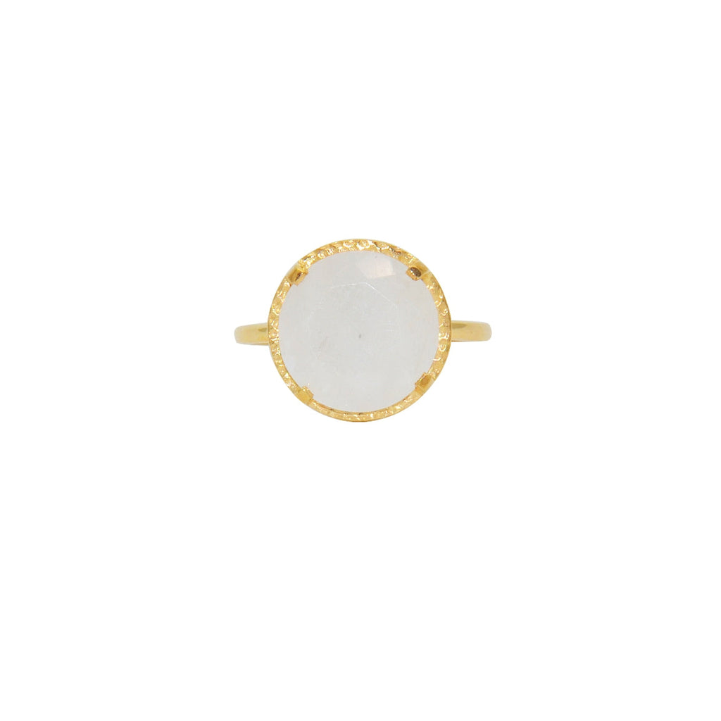 Bague dorée pierre ronde 4 griffes - 50 / PIERRE DE LUNE