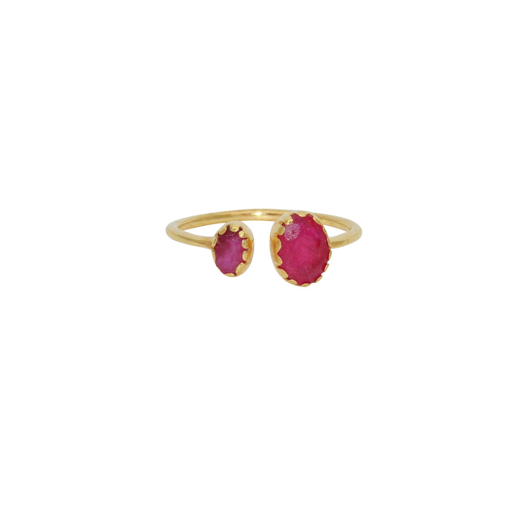 Bague dorée ouverte 2 pierres