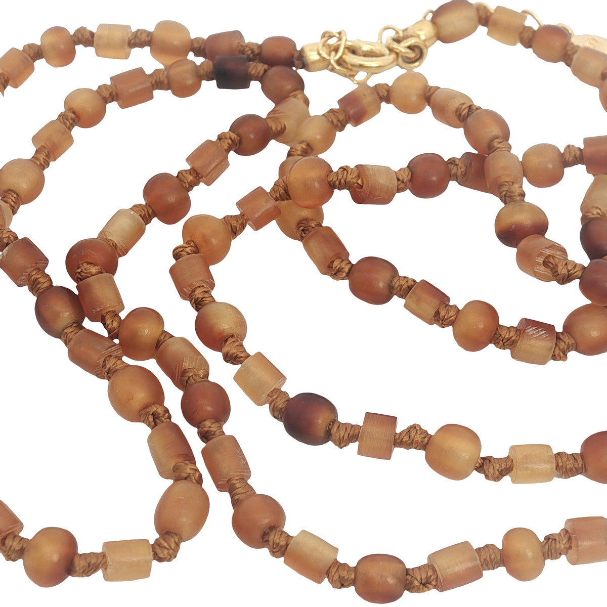 Collier Bola boule dorée striée mix perles marrons  75 cm