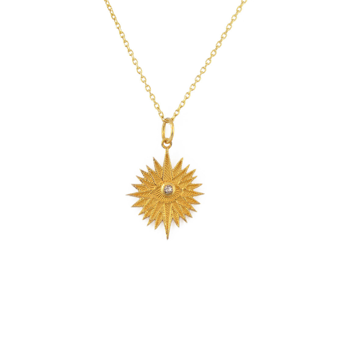 Collier doré soleil oeil et zircon - ZIRCON BLANC