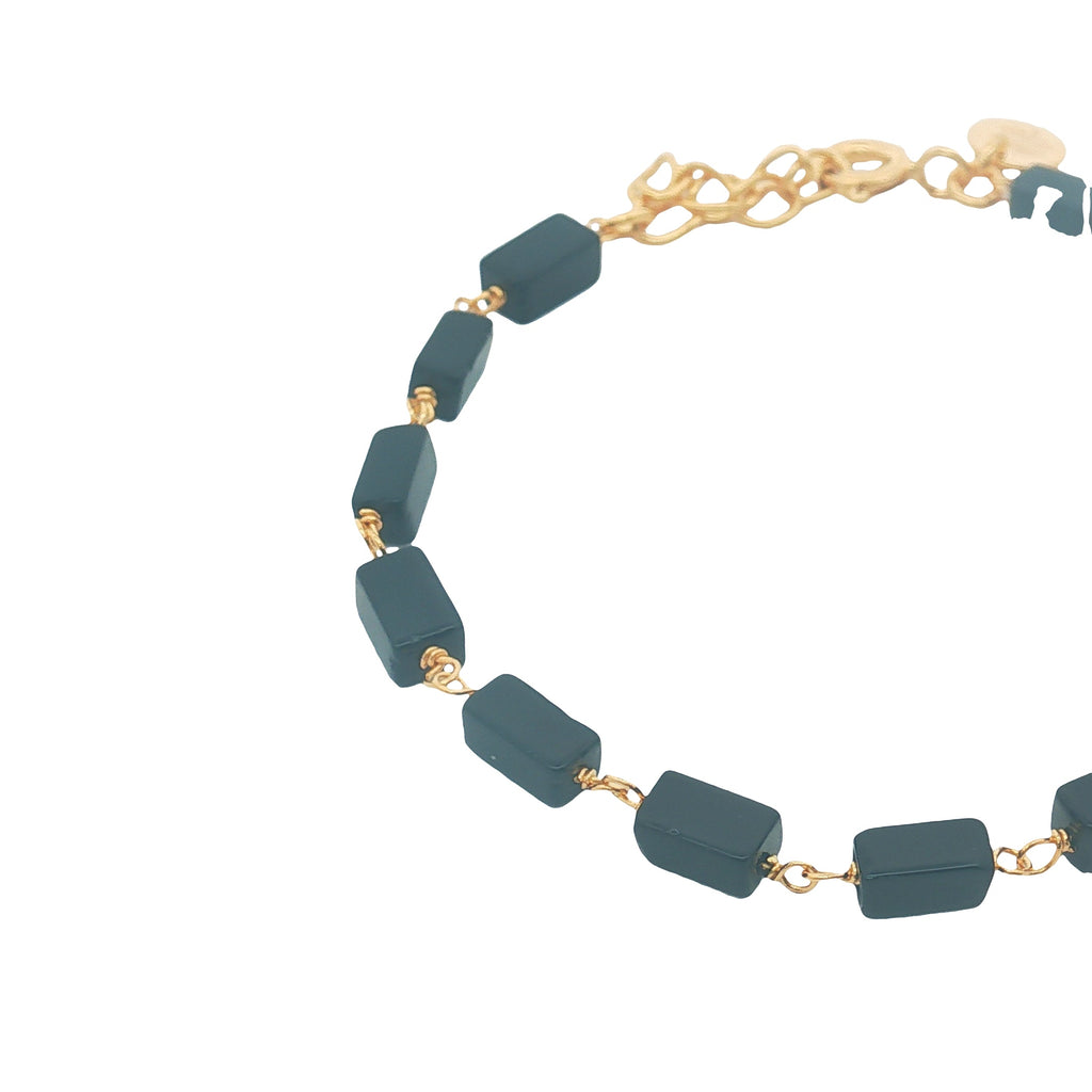 Bracelet doré et pierres naturelles carrées