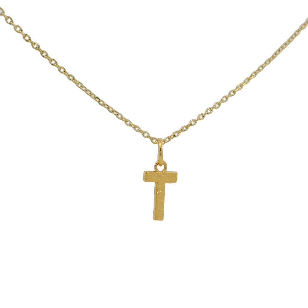 Collier doré lettre "T" martelée 42 cm