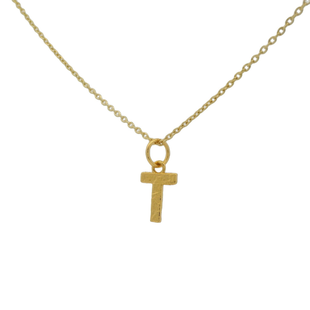 Collier doré lettre "T" martelée 42 cm