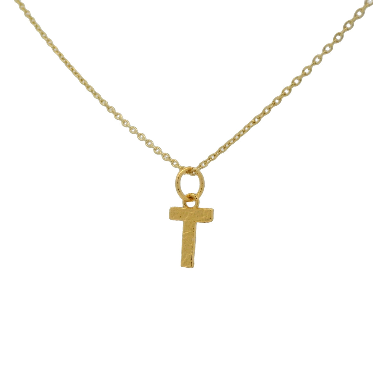 Collier doré lettre "T" martelée 42 cm