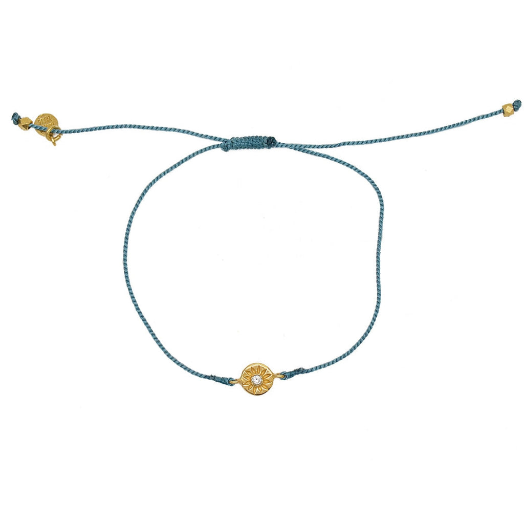 Bracelet tressé bleu jean soleil doré et zircon - BLEU JEAN