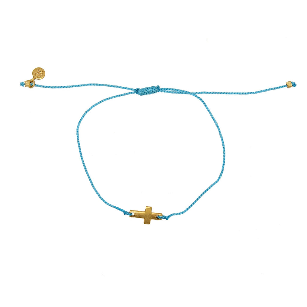 Bracelet tressé coloré et croix dorée - TURQUOISE