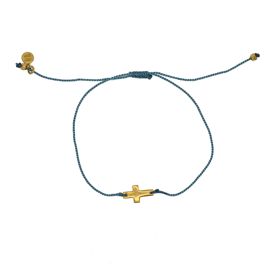 Bracelet tressé coloré et croix dorée - BLEU JEAN