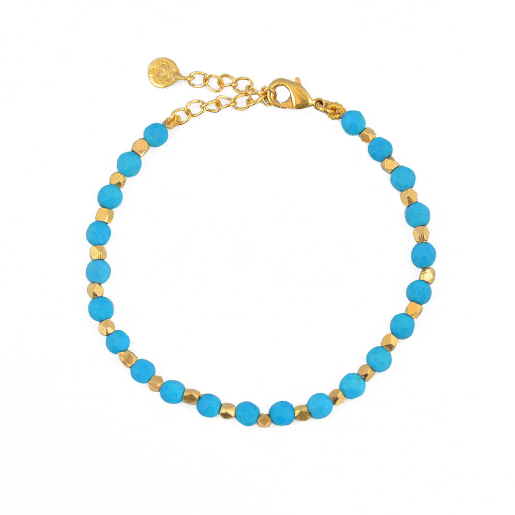 Bracelet perles dorées et pierres facettées - TURQUOISE