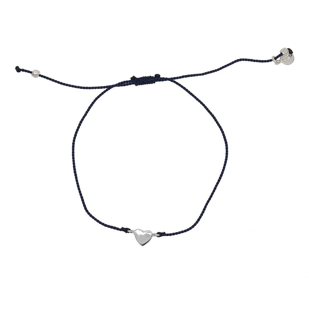 Bracelet fil fin coloré et coeur argent 925 - BLEU MARINE