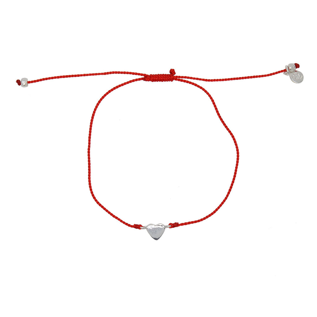 Bracelet fil fin coloré et coeur argent 925 - ROUGE
