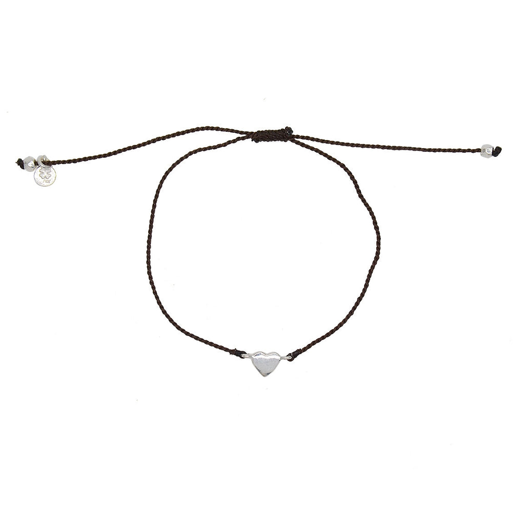 Bracelet fil fin coloré et coeur argent 925 - CHOCOLAT