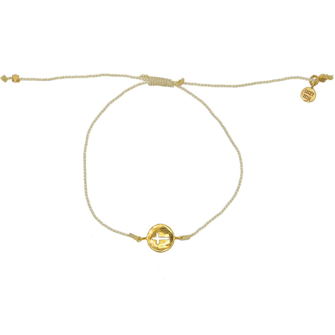 Bracelet tressé coloré médaille croix dorée - BEIGE