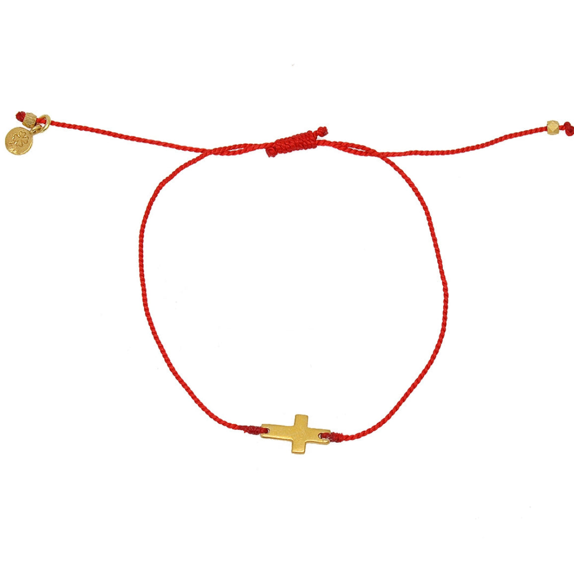 Bracelet tressé coloré et croix dorée - ROUGE