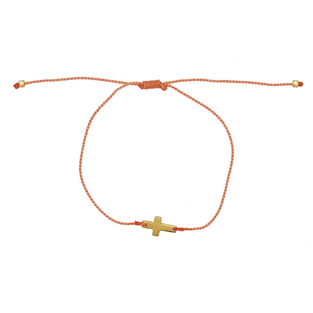 Bracelet tressé coloré et croix dorée - CORAIL