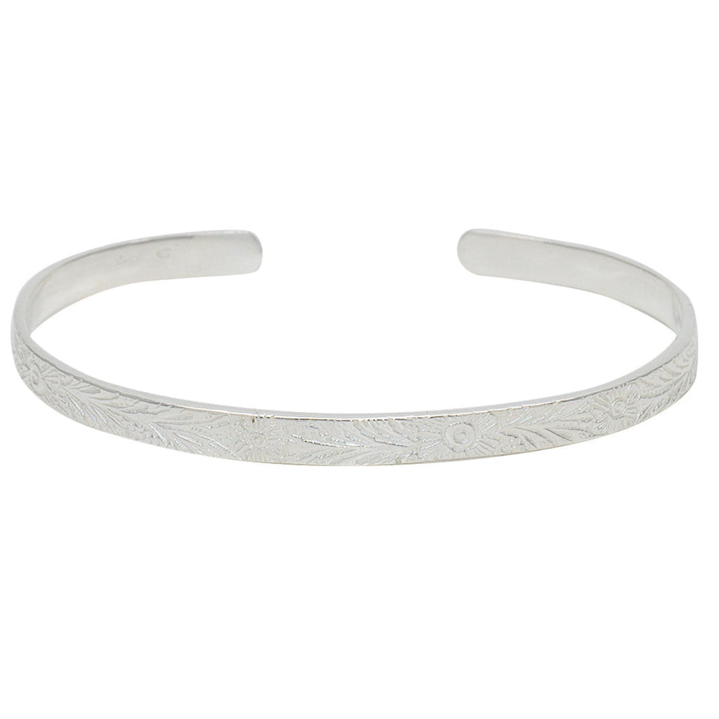 Jonc argent 925 motif fleurs