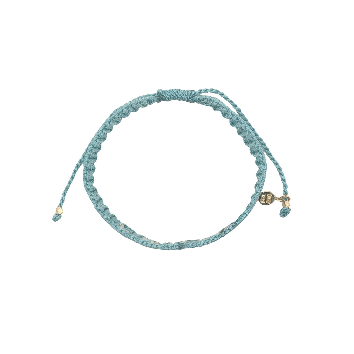 Bracelet brésilien doré fil tissé turquoise et crème "peace"