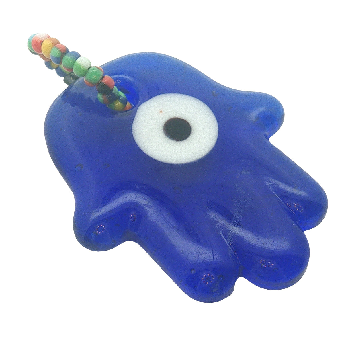 Charms doré main de Fatma en pâte de verre soufflé et perles multicolores