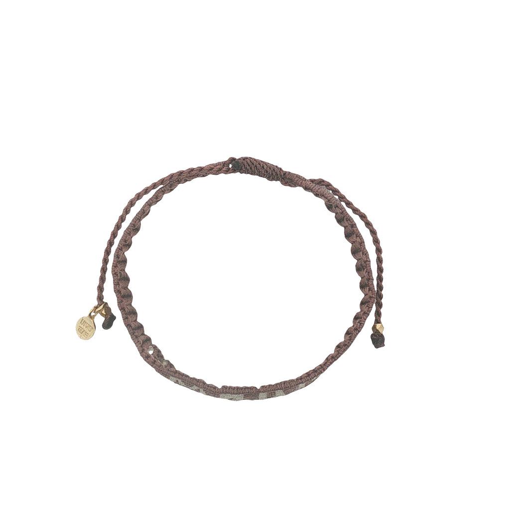 Bracelet brésilien doré fil tissé marron et crème "amour"