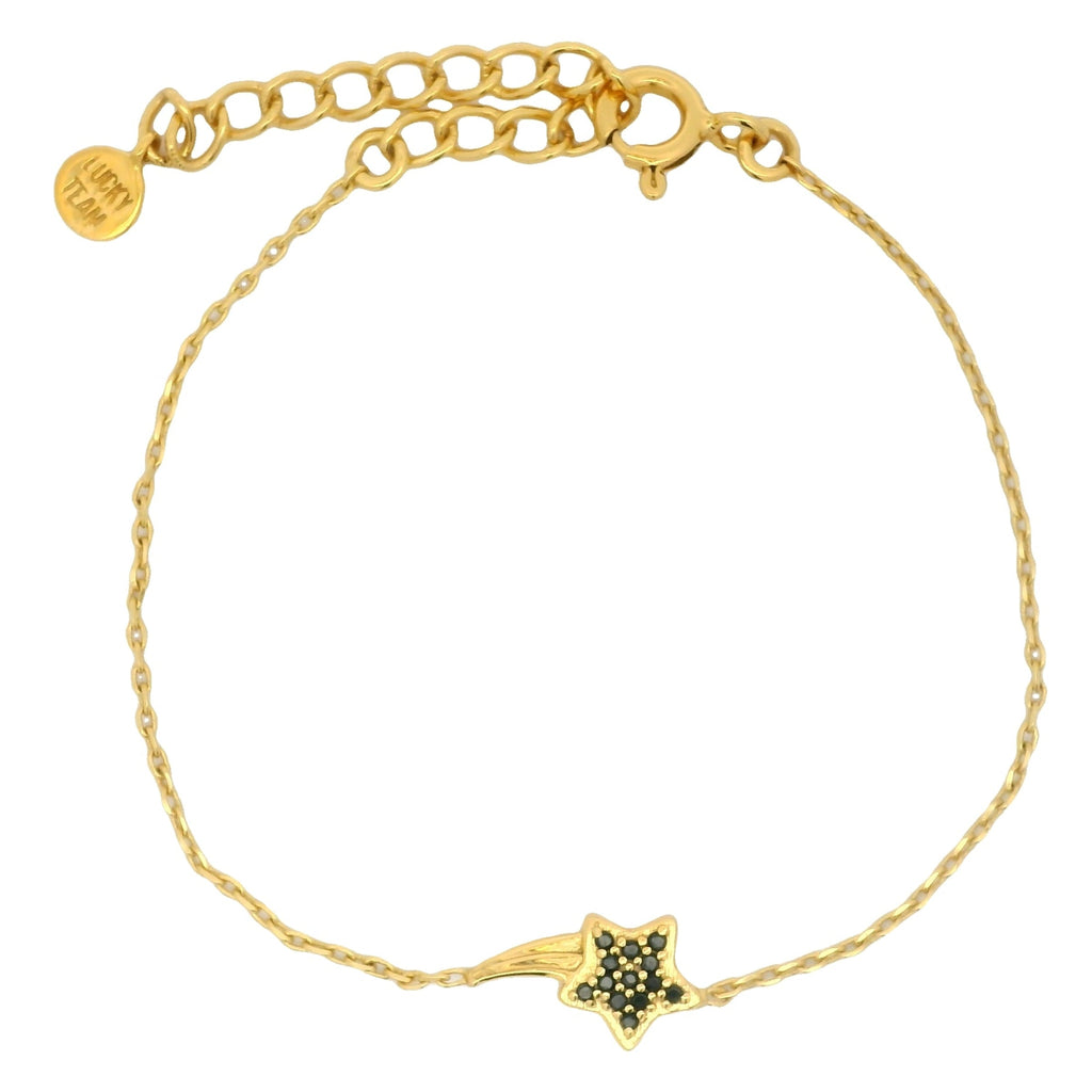 Bracelet doré étoile filante avec zircons noirs