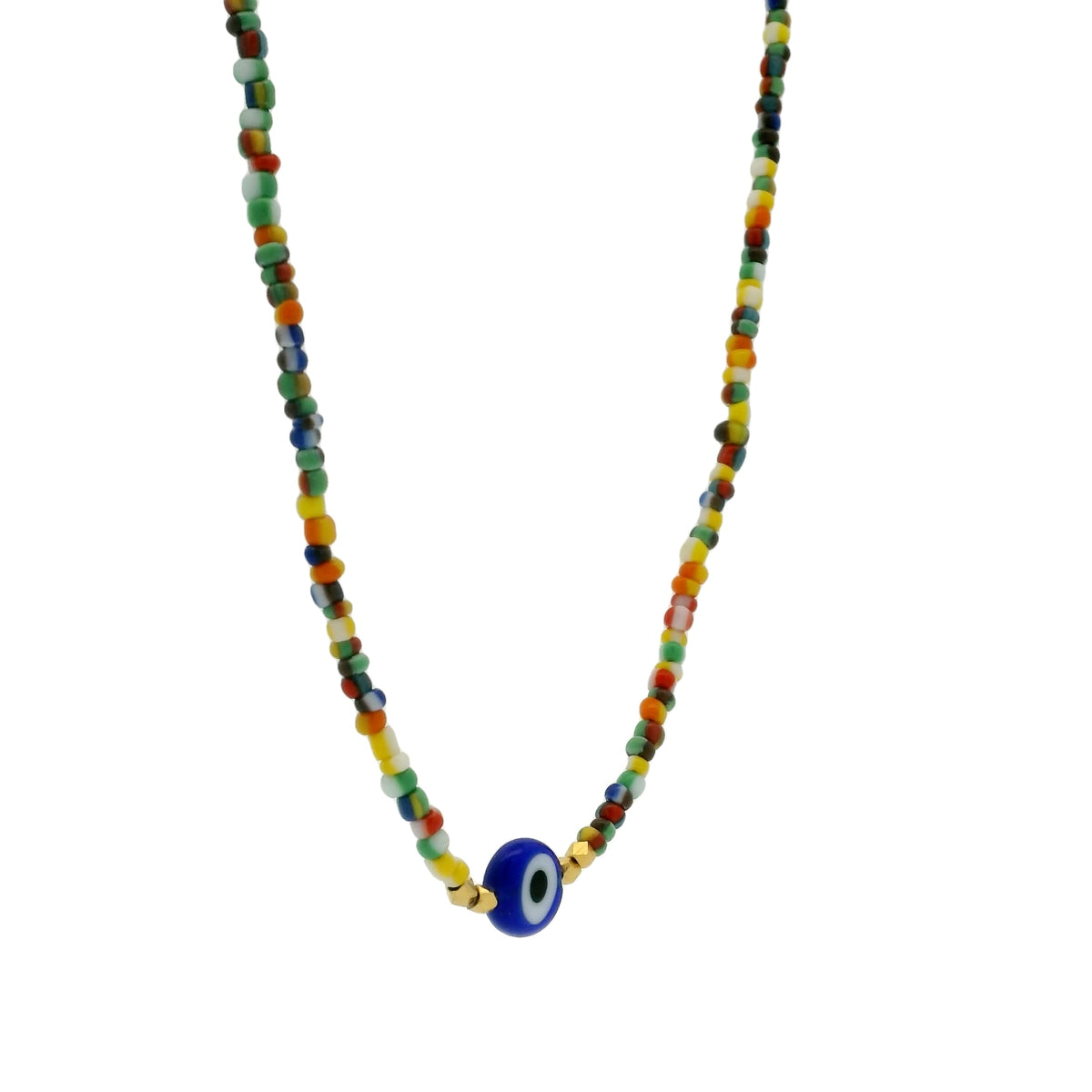 Collier doré perles multicolores et oeil 40 cm