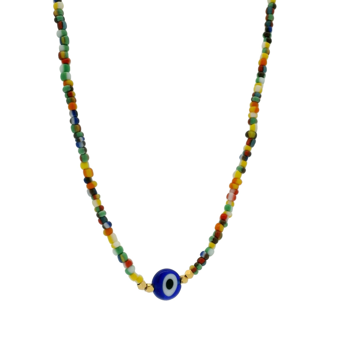 Collier doré perles multicolores et oeil 40 cm