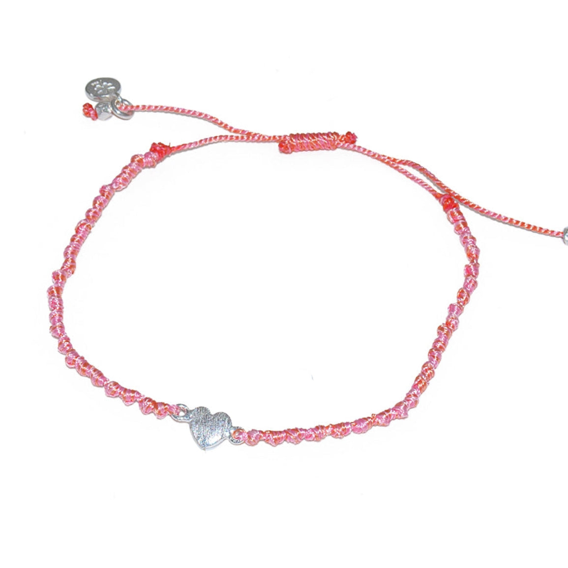 Bracelet cordon et petit coeur argent 925 brossé - ROSE