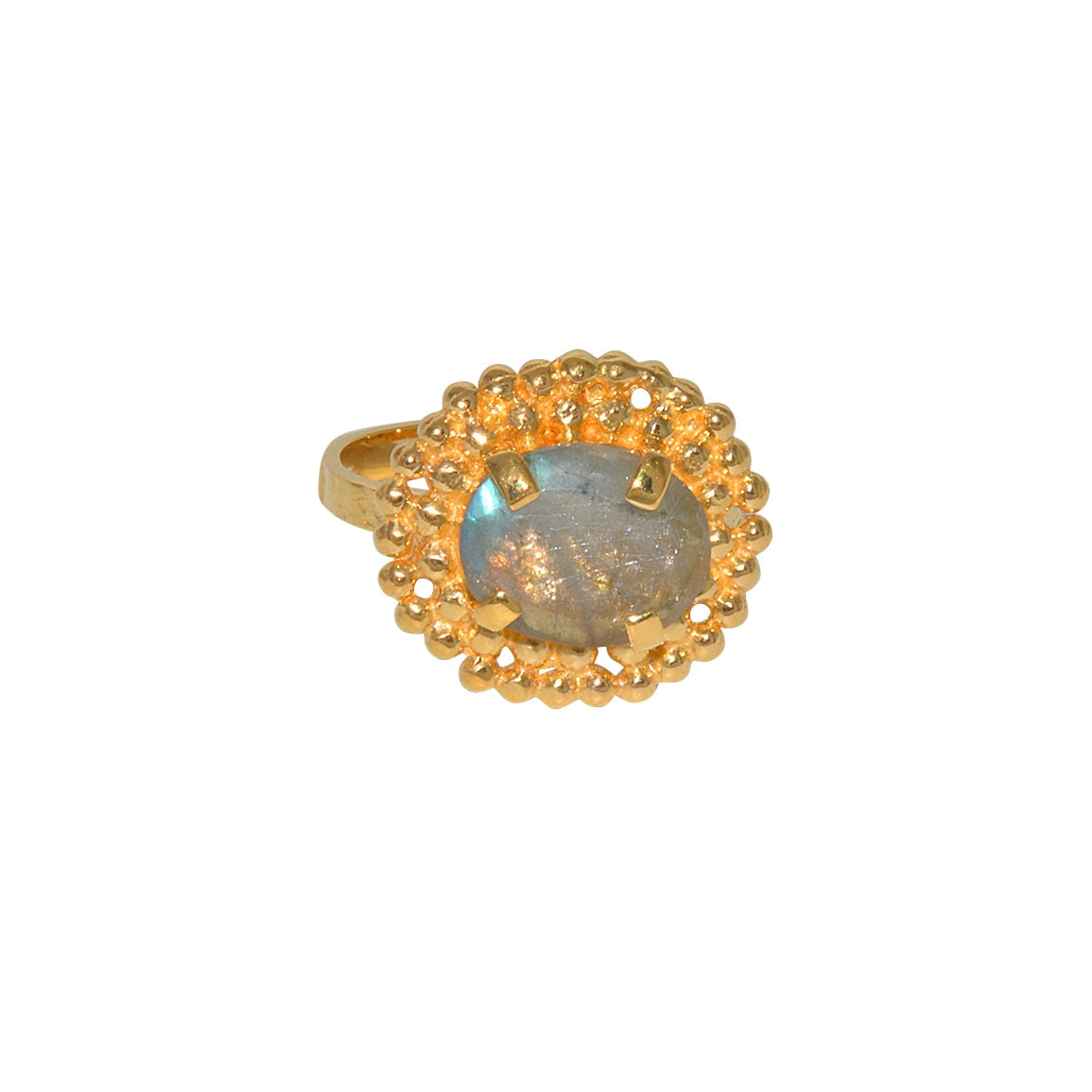 Bague dorée boules et pierres 4 griffes - 52 / LABRADORITE -