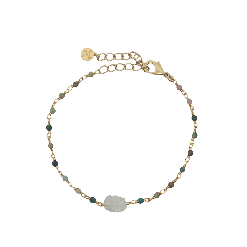 Bracelet doré tourmaline et pierre de lune au centre