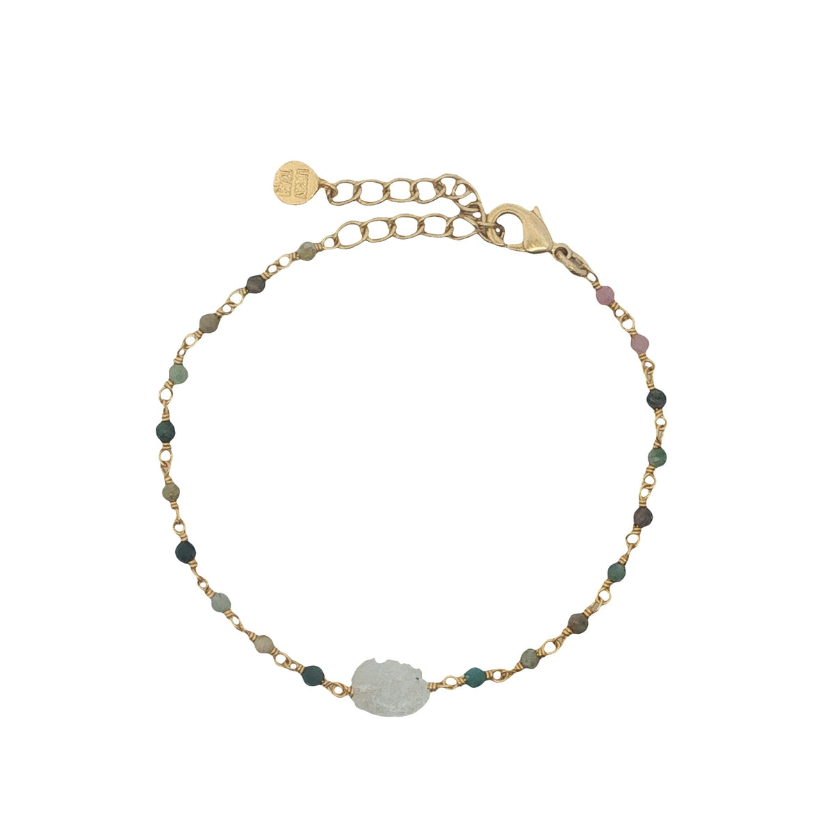 Bracelet doré tourmaline et pierre de lune au centre