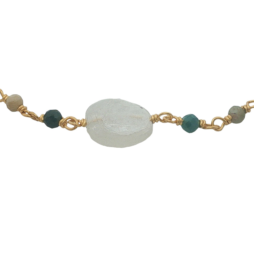 Bracelet doré tourmaline et pierre de lune au centre