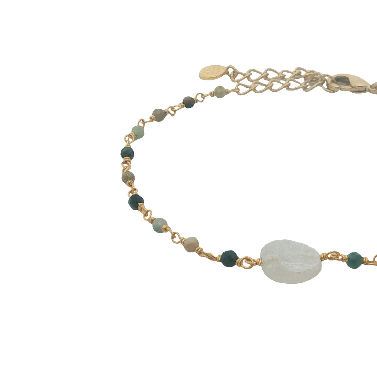 Bracelet doré tourmaline et pierre de lune au centre