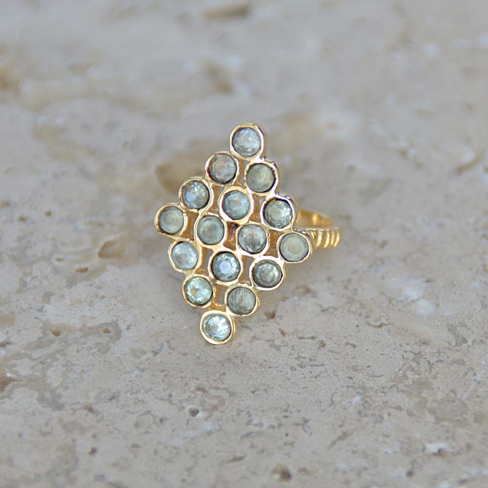 Bague dorée losange et pierre - 50 / PREHNITE