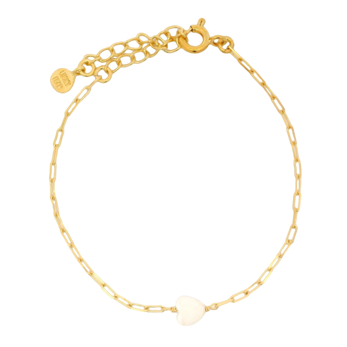 Bracelet doré maille rectangle petit coeur en nacre